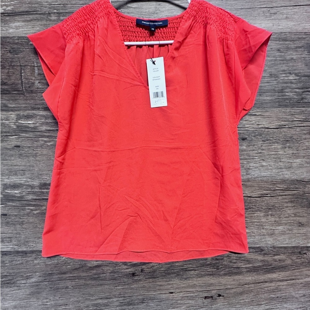French Connection Red Blouse with Puff Sleeves and Boxy Fit